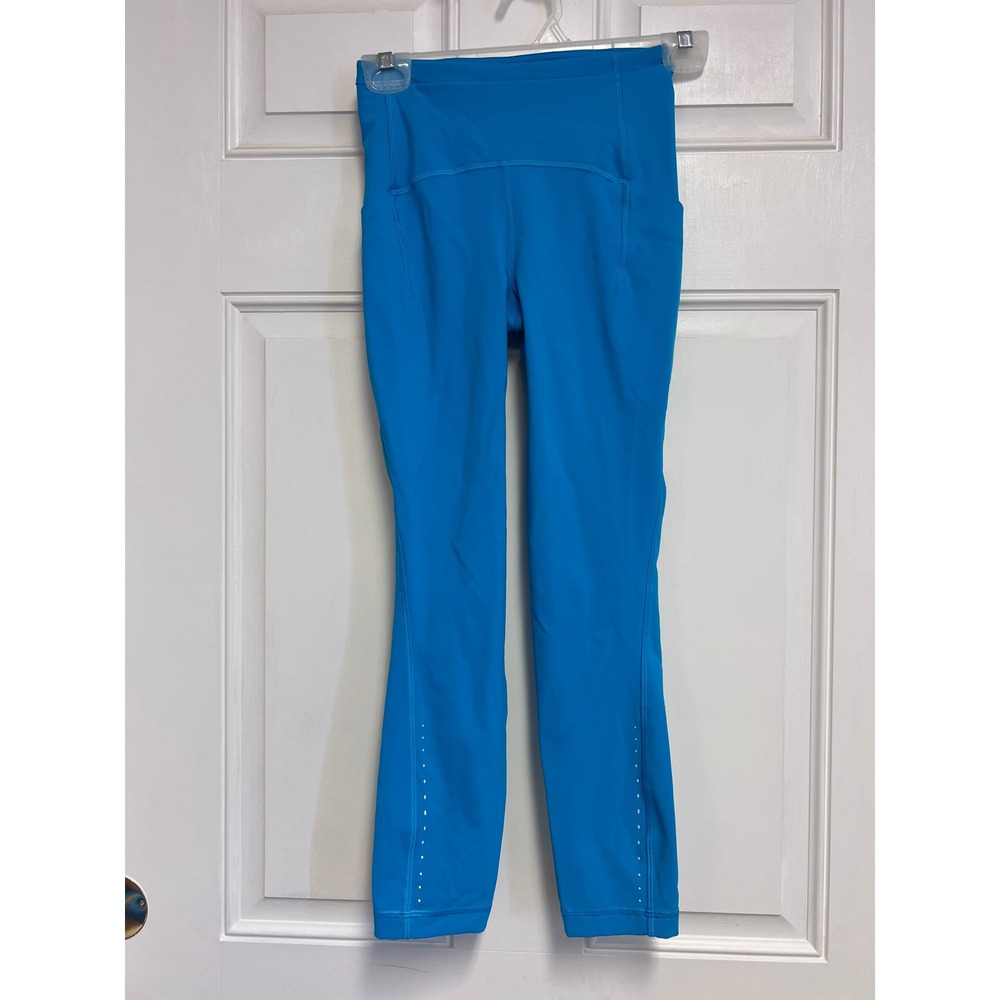 Lululemon Women's Blue Capri Leggings Workout Running Yoga Pants with Pockets